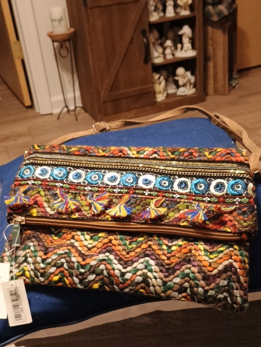 Boho Multicolor Crochet Crossbody Bag with Tassel Trim